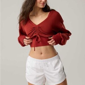 NWT Offline by Aerie Summer Burgundy Keep it 100 Cinched Front Sweatshirt